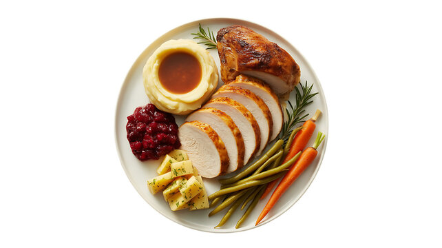 Meal with mashed potatoes, asparagus, and cranberry sauce served on a white plate Beautiful Fresh Plate Ready Now