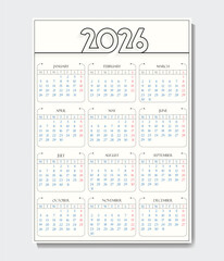 2026 calendar A4 size full month simple