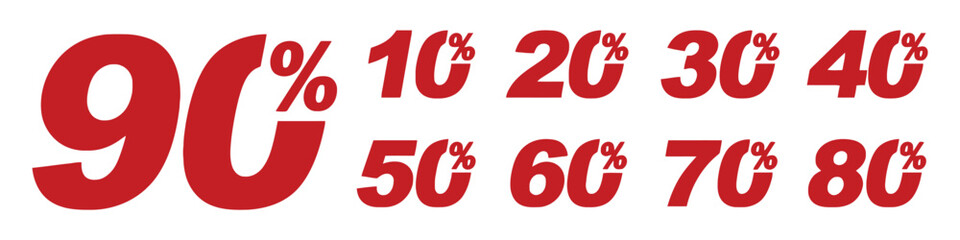 discount, sale, percent, percentage, sign, symbol, number, red, white, background, offer, promotion, price, reduction, ninety, ten, twenty, thirty, forty, fifty, sixty, seventy, eighty, retail, market
