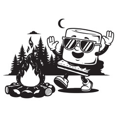 Cool Marshmallow Character Dancing by Campfire - Cartoon Camping Fun