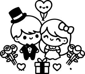 Romantic Couple Love Doll Silhouette Embracing Vector Illustration Isolated Design,