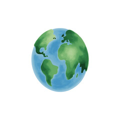 Fototapeta premium Watercolor Earth Globe - Green and Blue Planet vector illustration