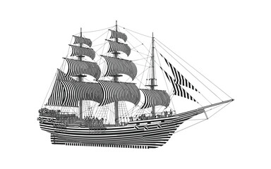 Vectorized boat for print, Decoration, sketch, wallpaper 