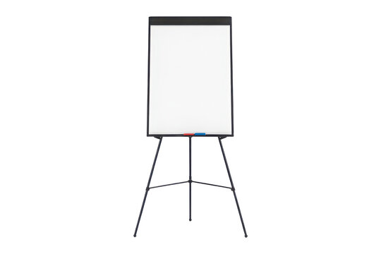 Blank flip chart easel for presentations and meetings isolated on transparent background