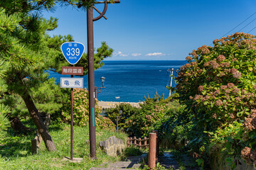 日本の青森の津軽半島の竜飛岬にある階段国道　国道339号線
