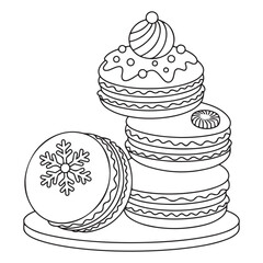Christmas Dessert BoldEasy Coloring Page, cute candle with holly bold & easy cute christmas coloring page, victor art, coloring page, line art 