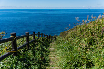 日本の青森の津軽半島から望む日本海　竜飛岬