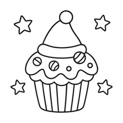 Christmas Dessert BoldEasy Coloring Page, cute candle with holly bold & easy cute christmas coloring page, victor art, coloring page, line art 