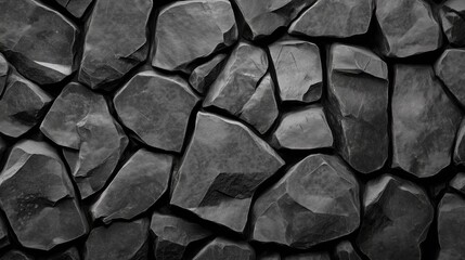 Dark texture background made of small black pebbles or coal stones in close-up view.