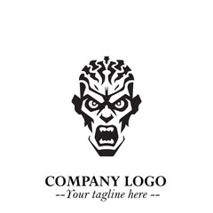 Head of Zombie Logo Symbol in Black on the White Background with Horror Minimal Vector Design