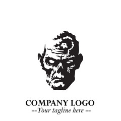 Head of Zombie Logo Symbol in Black on the White Background with Horror Minimal Vector Design
