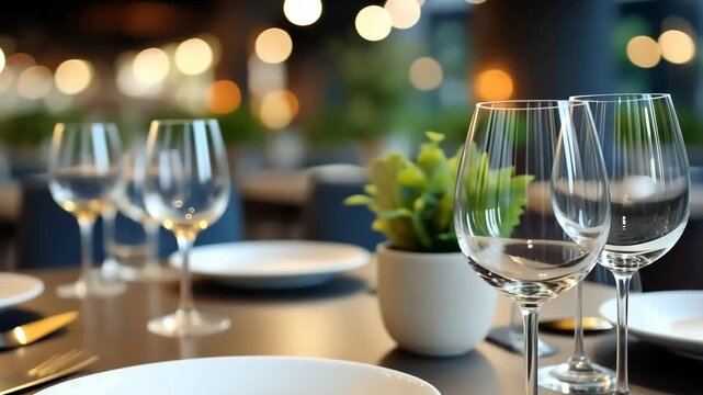 Elegant dining setup with exquisite table settings at a modern restaurant