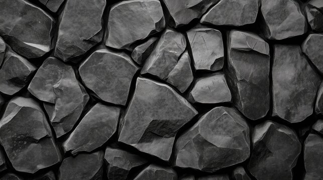 Dark texture background made of small black pebbles or coal stones in close-up view.