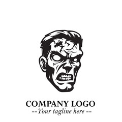 Head of Zombie Logo Symbol in Black on the White Background with Horror Minimal Vector Design