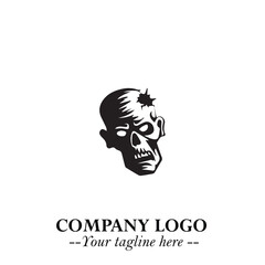 Head of Zombie Logo Symbol in Black on the White Background with Horror Minimal Vector Design