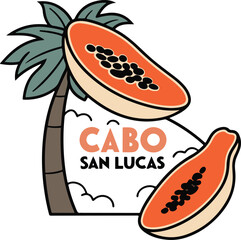 : Retro-papaya--Cabo-San-Lucas-souvenir--t-shirt-design