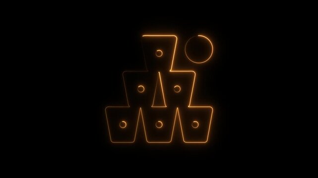 Stacked Cups and Circle Neon Outline Icon on Black Background symbol glowing