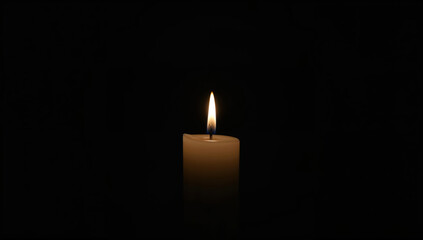 Single candle flame glowing in the dark solitude atmosphere memory