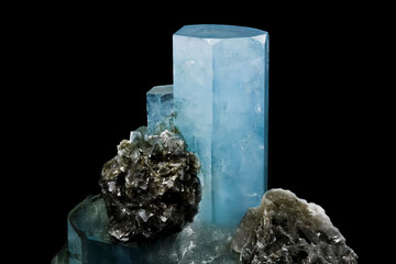 Shimmering blue tourmaline crystal reveals pure clarity and elegance showcasing vibrant reflections and natural mineral inclusions in detail.