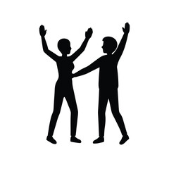 Silhouette of Friends Celebrating with High Five
