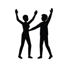 Silhouette of Friends High Fiving on White Background