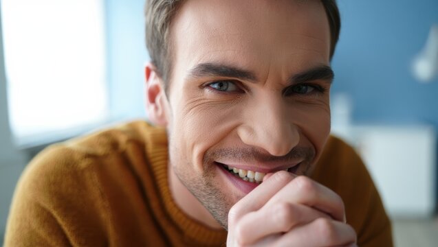 Smiling man with a warm expression, showcasing happiness and approachability