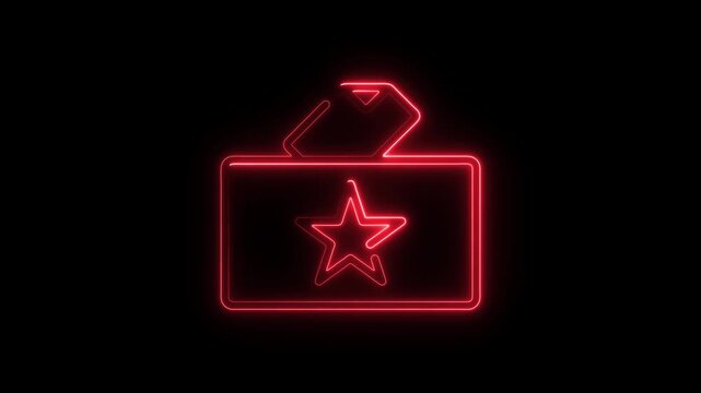 Red Neon Ballot Box with Star Icon on Black Background voting