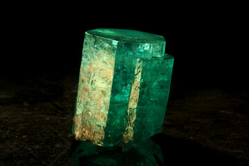 Vibrant green beryl crystal reveals deep color clarity and mineral inclusions capturing the elegance of natural gemstone formation beautifully.