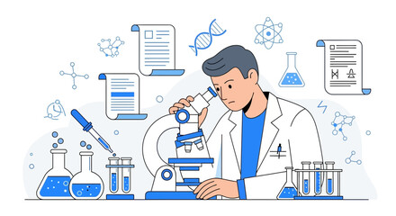 Scientific Investigation: A Scientist Conducting Research With Microscope And Laboratory Tools