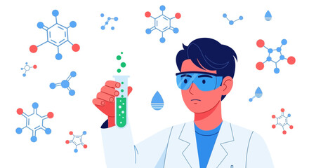 Scientist Conducting Laboratory Research with Molecules and Chemicals in Experiment