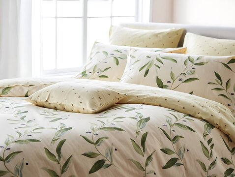 Comfortable bedding with a botanical print for a relaxing bedroom ambiance