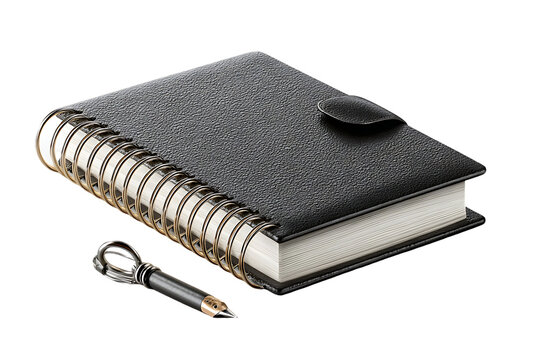 Professional black leather journal with pen for elegant note taking and business planning, perfect for productivity and organization in a modern workplace