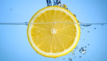 Lemon Slice with Water Splash Frozen Mid Air Clean Minimal Photography
