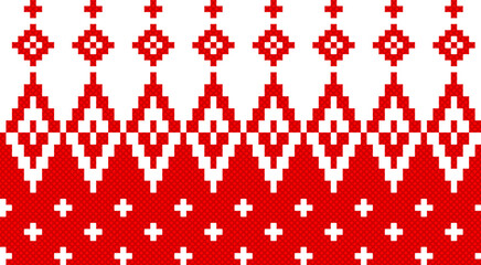 Traditional Red and White Geometric Pattern Inspired by Slavic Folk Art Embroidery