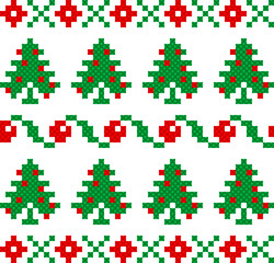 seamless pattern with christmas. tribal pattern. local fabric pattern. pixel pattern. cross stitch