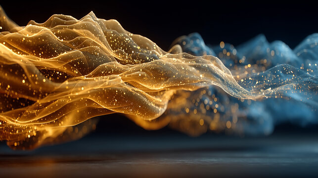 blue and gold abstract composition, textured layers, dynamic shapes, soft lighting, modern aesthetic, suitable for website banner, social media header, digital presentations