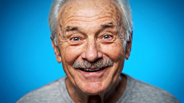 Expressive Elderly Gentleman Showcasing a Range of Emotions Against a Vibrant Blue Backdrop: A Study in Human Expressions and Emotional Variety