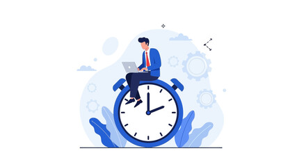Time Management Concept Illustration: A Person Working On Top Of A Clock Symbol