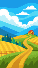 Fototapeta premium Illustration of a countryside landscape with a house