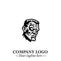 Head of Zombie Logo Symbol in Black on the White Background with Horror Minimal Vector Design