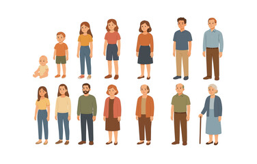 Diverse family characters across generations in casual outfits