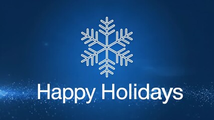 Festive happy holidays celebration with animated snowflakes and sparkling light particles on blue - Powered by Adobe
