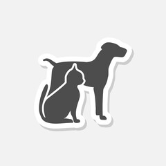 Cat with a dog icon sticker isolated on gray background