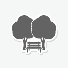 Park Bench with tree icon sticker isolated on gray background