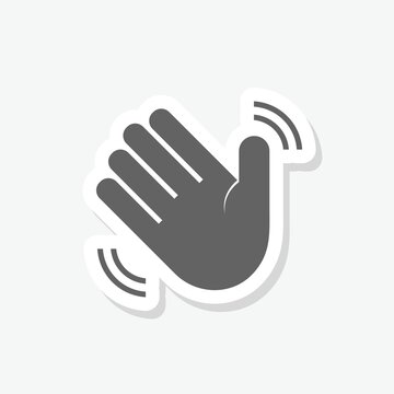 Waving hand icon sticker isolated on gray background