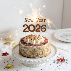 New Year 2026 Celebration Cake with Sparkler