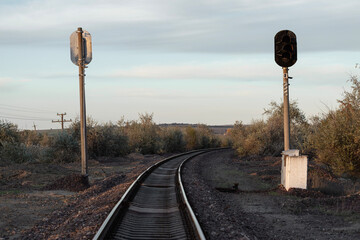Railway tracks at sunset. New infrastructure for train traffic