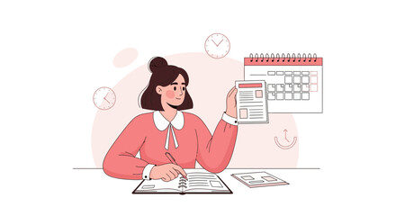 Woman Makes Plans, Writes Notes, and Manages Her Daily Schedule Beautifully