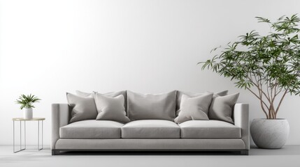 Obraz premium Modern Minimalist Living Room with Cozy Sofa and Green Plants