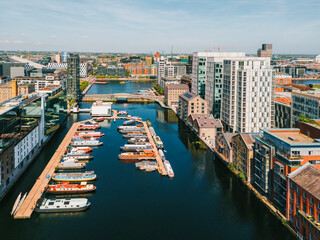 Aerial view of Grand canal in Docklands Dublin, Ireland